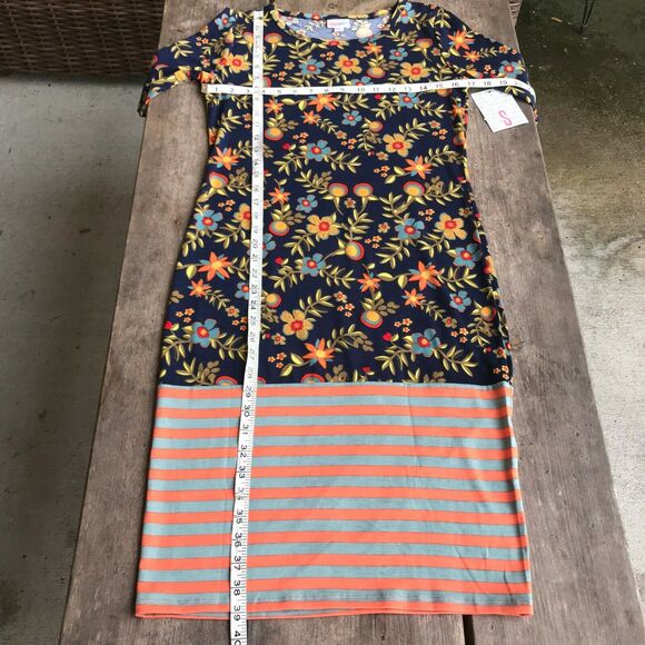 LuLaRoe Julia Dress Blue Orange Green Floral Stripes NEW NWT Size‎ Small - Picture 3 of 7